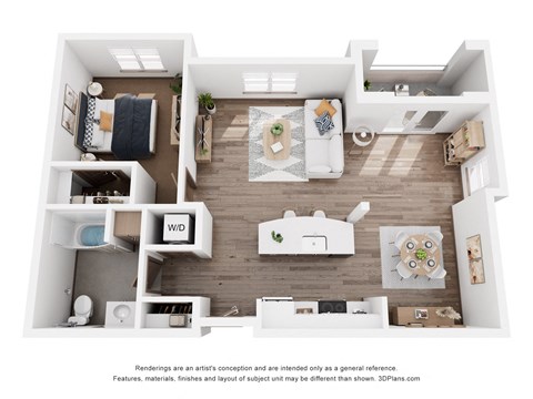 Floor plan for 1 bed, 1 bath, 867 sqft